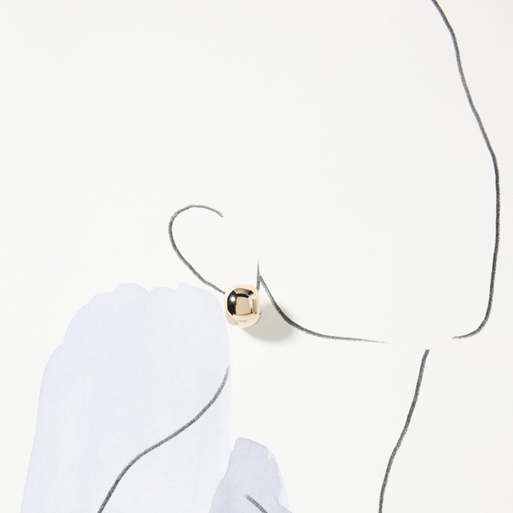 Anthropologie Thick wide Gold huggie Minimalist Half Hoop Stud Earrings … - Picture 3 of 7